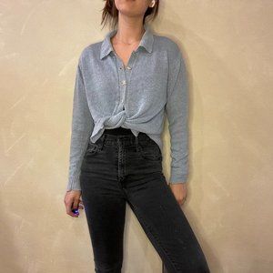 Penny Wallace of San Francisco Baby Blue Collared Knit Button Down, 100% Linen